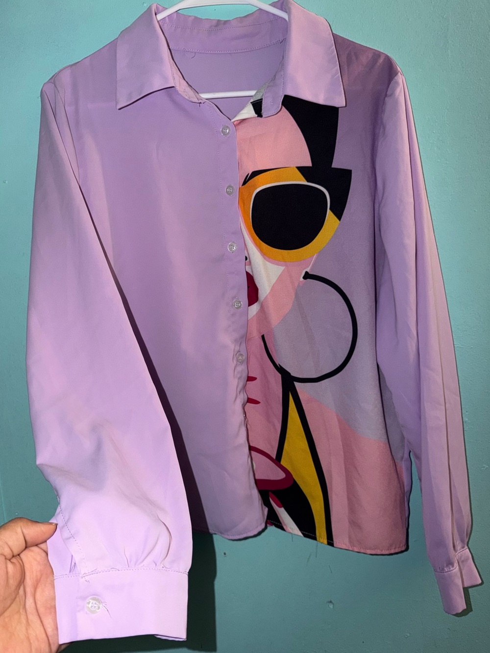 Lavender Pop Art Button-Up Shirt